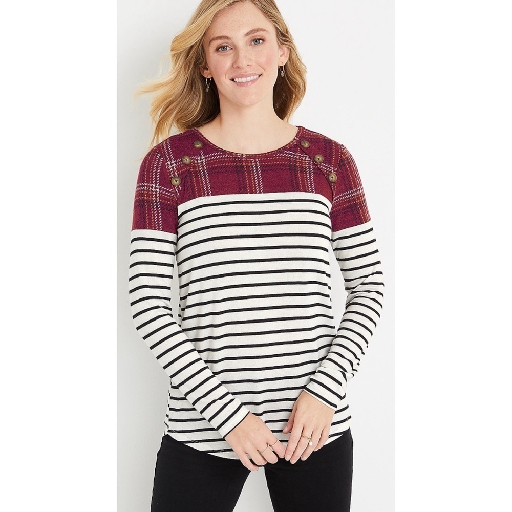 Maurice’s Plaid Stripe Button Mixer Tee 0X
